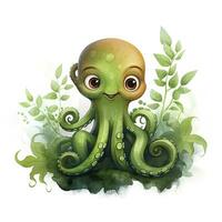 AI generated Watercolor Octopus for kids. AI Generated photo