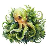 AI generated Watercolor Octopus for kids. AI Generated photo