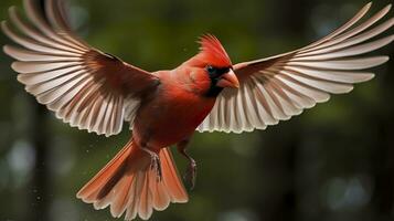 ai generado del Norte cardenal viniendo en para un aterrizaje. generativo ai foto