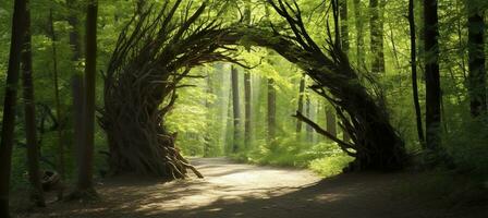 AI generated Natural archway shaped by branches in the forest. AI Generated photo