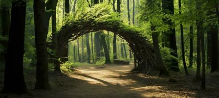 AI generated Natural archway shaped by branches in the forest. AI Generated photo