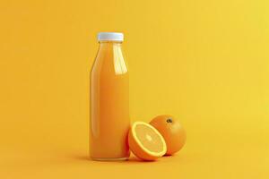 AI generated Orange Juice bottle on orange background. AI Generated photo