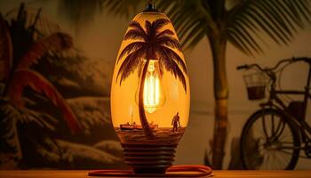 AI generated Coconut tree  in a bulb lamp photo