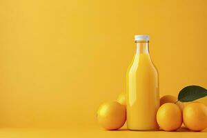 AI generated Orange Juice bottle on orange background. AI Generated photo