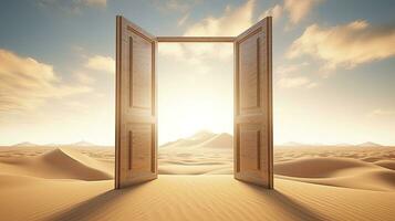 AI generated The opened door on the desert. Unknown and start up concept. AI Generated. photo