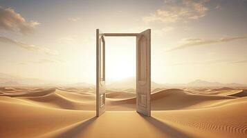 AI generated The opened door on the desert. Unknown and start up concept. AI Generated. photo