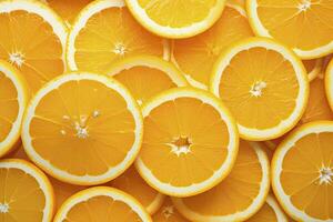 AI generated Orange fruit slices citrus arrangement full frame background. AI Generated photo