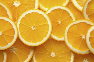 AI generated Orange fruit slices citrus arrangement full frame background. AI Generated photo