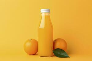 AI generated Orange Juice bottle on orange background. AI Generated photo