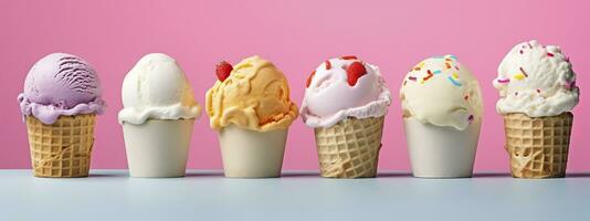 AI generated Banner with ice cream in a waffle cone on a summer day. Generative AI photo