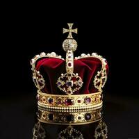 AI generated The Royal Coronation Crown Isolated on a Black Background. Generative AI photo