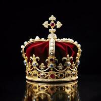 AI generated The Royal Coronation Crown Isolated on a Black Background. Generative AI photo