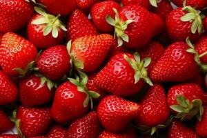 AI generated Texture of fresh strawberries as background. Generative AI photo