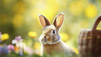 ai generado Pascua de Resurrección conejito con hermosa primavera naturaleza. ai generado foto