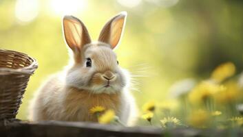 AI generated Easter Bunny with beautiful Spring Nature. AI Generated photo