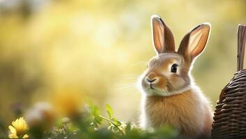 ai generado Pascua de Resurrección conejito con hermosa primavera naturaleza. ai generado foto