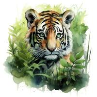 AI generated Watercolor Tiger for kids. AI Generated photo