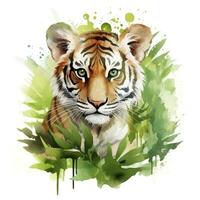 AI generated Watercolor Tiger for kids. AI Generated photo