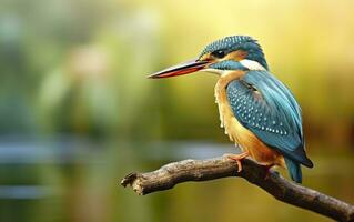 AI generated The common kingfisher wetlands bird colored feathers from different birds. Generative AI photo