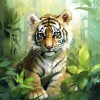 AI generated Watercolor Tiger for kids. AI Generated photo