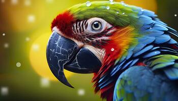 ai generado tropical guacamayo encaramado, vibrante plumas en enfocar. generativo ai foto