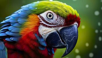 AI generated Tropical macaw perched, vibrant feathers in focus. Generative AI photo