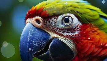 ai generado tropical guacamayo encaramado, vibrante plumas en enfocar. generativo ai foto