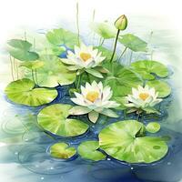 AI generated Water Lily in Pond. Watercolor design. AI Generated photo