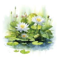 AI generated Water Lily in Pond. Watercolor design. AI Generated photo