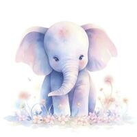 AI generated Watercolor Baby Elephant. AI Generated photo