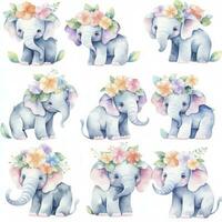 AI generated Watercolor Baby Elephant. AI Generated photo