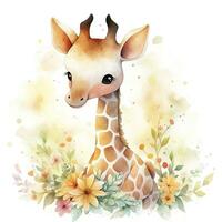 AI generated Watercolor Baby Giraffe. AI Generated photo