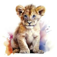 AI generated Watercolor Baby Lion. AI Generated photo