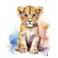 AI generated Watercolor Baby Lion. AI Generated photo