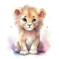 AI generated Watercolor Baby Lion. AI Generated photo