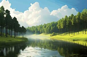 AI generated Beatiful nature lake and forest.AI Generated. photo