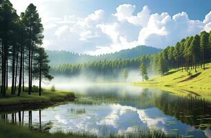 AI generated Beatiful nature lake and forest.AI Generated. photo