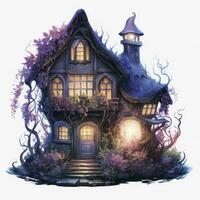 AI generated Moonlight dark themed night elf fairytale fantasy fairy house. AI Generated photo