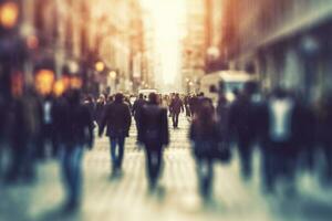 AI generated Blurred business people walking in the city scape. AI Generated photo