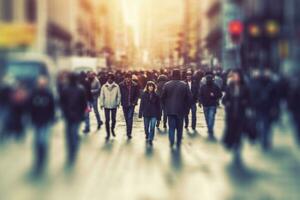 AI generated Blurred business people walking in the city scape. AI Generated photo