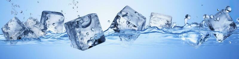 ai generado piezas de hielo y agua en azul antecedentes. generativo ai foto