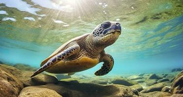 ai generado foto de mar Tortuga en el galápagos isla. generativo ai