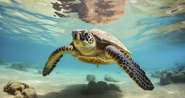 AI generated Photo of Sea turtle in the Galapagos island. Generative AI