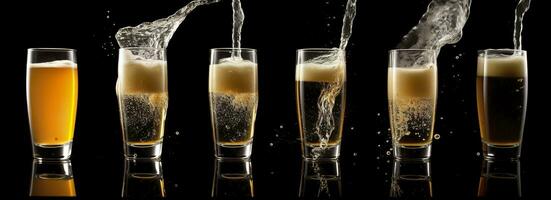 AI generated Pouring beer into a glass on a black background. Generative AI photo