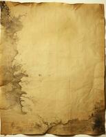 AI generated Sheet of vintage yellowed paper. AI Generated photo