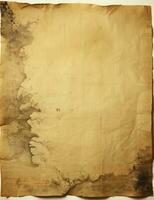 AI generated Sheet of vintage yellowed paper. AI Generated photo