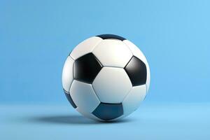 AI generated soccer ball on light blue background. Generative AI photo