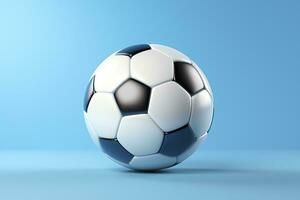 AI generated soccer ball on light blue background. Generative AI photo