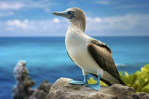 AI generated The rare blue-footed booby rests on the beach. AI Generated photo