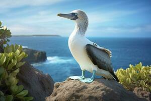 AI generated The rare blue-footed booby rests on the beach. AI Generated photo